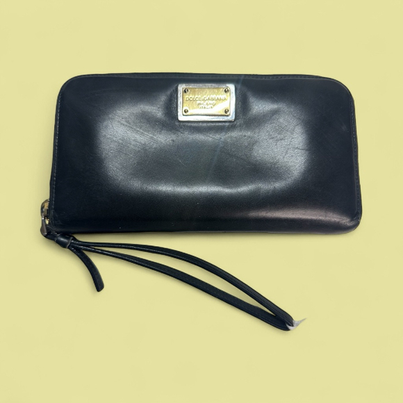 Women's Dolce & Gabbana Black Red Leather Zip Around Wallet One Size - Picture 1 of 9